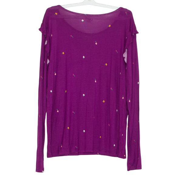 NWT Loft Top Floral Ruffle Cottage Romantic Boho Feminine Whimsical Purple XL - Picture 2 of 8